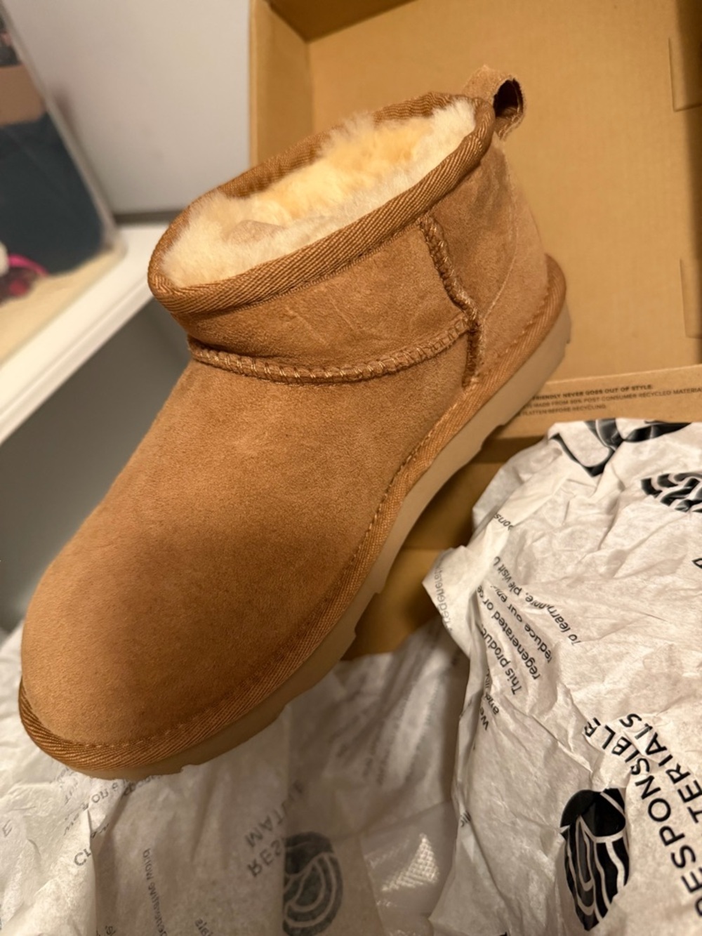 UGG Kids Classic Ultra Mini Chestnut Boots - Picture 2 of 6